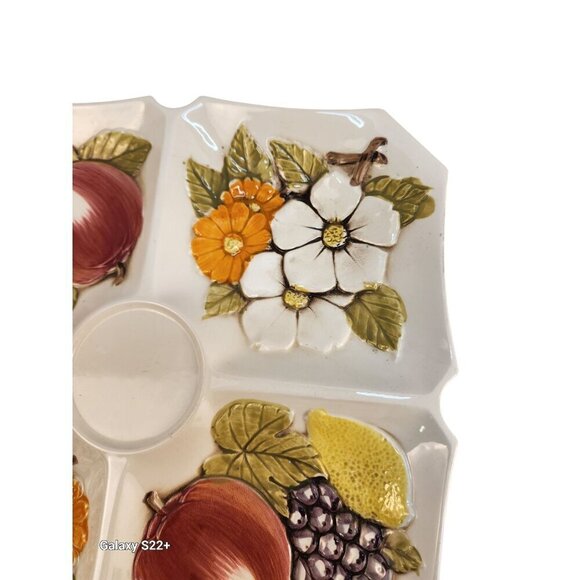 Lefton Serving Platter Ceramic Divided Serving Tray With Fruit & Floral Design - Picture 8 of 9